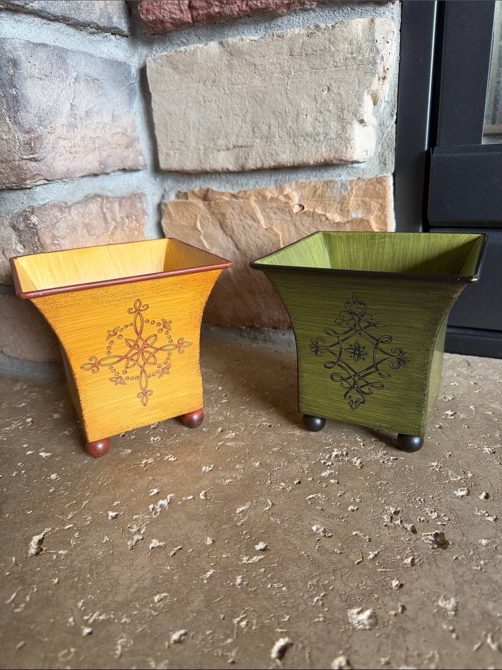 Southern Living At Home Set of 2 Green Yellow Decorative Square Accent Vases Set